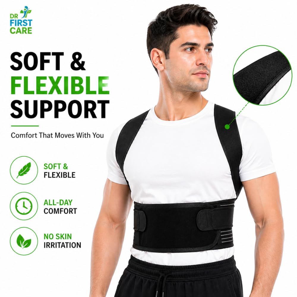 Posture Corrector Belt for Men & Women | Back & Shoulder Support Brace for Pain Relief | Adjustable, Breathable Back Straightener | Wear Under Clothes | Universal Fit | Made in India | 1 Year Warranty
