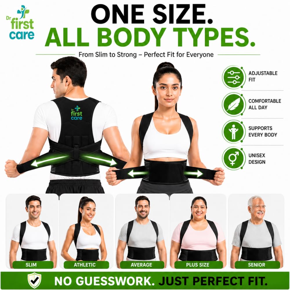 Posture Corrector Belt for Men & Women | Back & Shoulder Support Brace for Pain Relief | Adjustable, Breathable Back Straightener | Wear Under Clothes | Universal Fit | Made in India | 1 Year Warranty