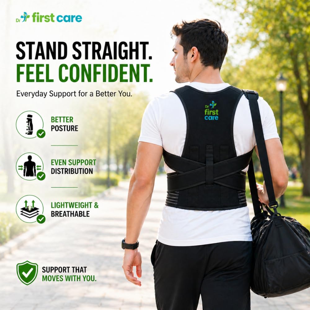 Posture Corrector Belt for Men & Women | Back & Shoulder Support Brace for Pain Relief | Adjustable, Breathable Back Straightener | Wear Under Clothes | Universal Fit | Made in India | 1 Year Warranty