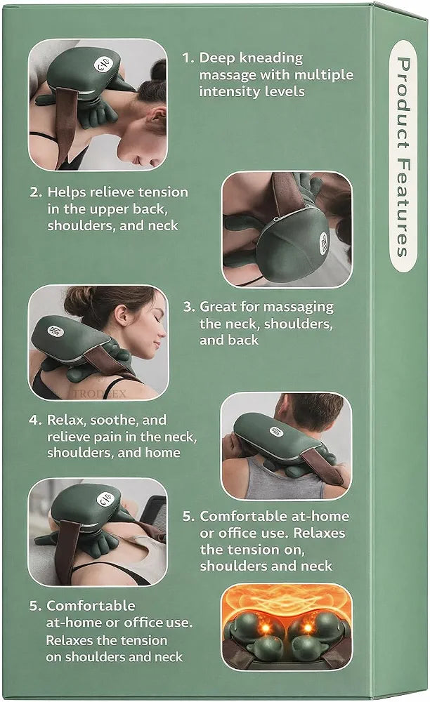 Bionic Heated Neck & Shoulder Massager | Wireless 4D Kneading Deep Tissue Massage Machine for Body Pain Relief | Scalp, Neck, Back Relaxation Device | Portable Electric Shiatsu Massager