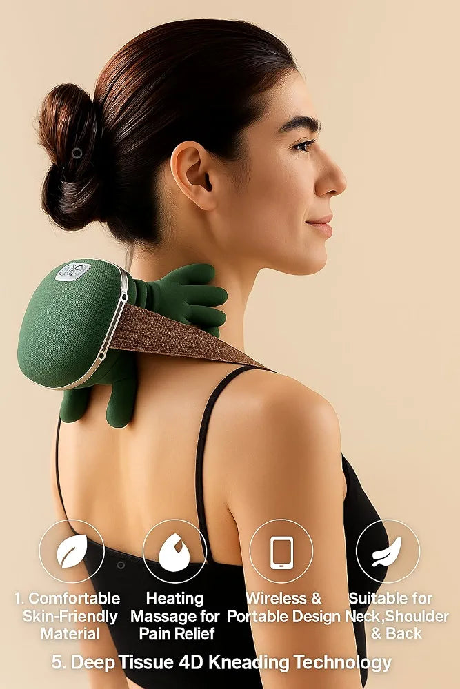 Bionic Heated Neck & Shoulder Massager | Wireless 4D Kneading Deep Tissue Massage Machine for Body Pain Relief | Scalp, Neck, Back Relaxation Device | Portable Electric Shiatsu Massager
