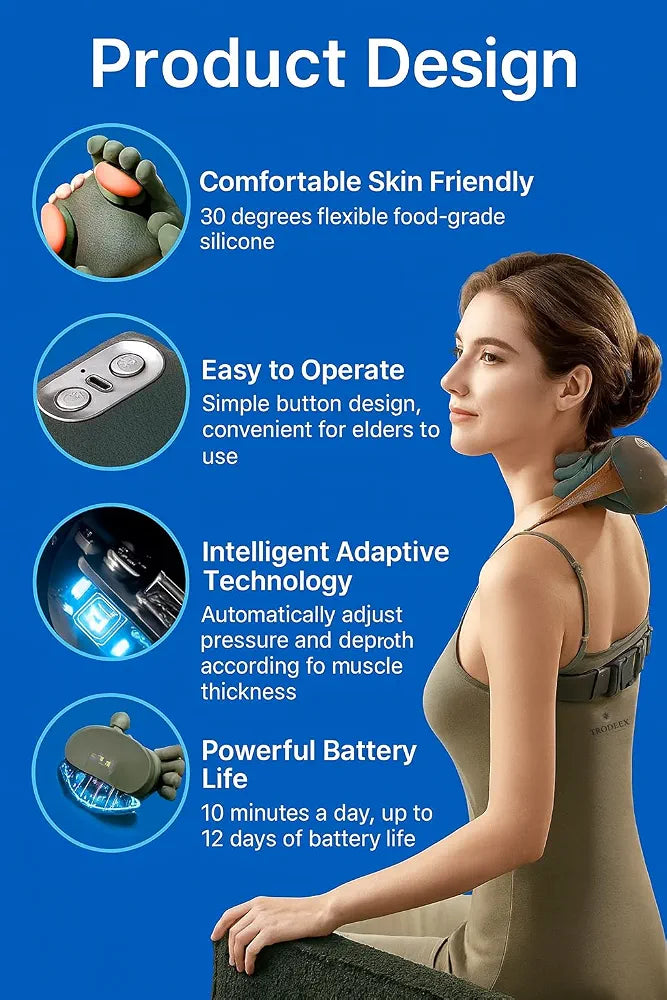 Bionic Heated Neck & Shoulder Massager | Wireless 4D Kneading Deep Tissue Massage Machine for Body Pain Relief | Scalp, Neck, Back Relaxation Device | Portable Electric Shiatsu Massager