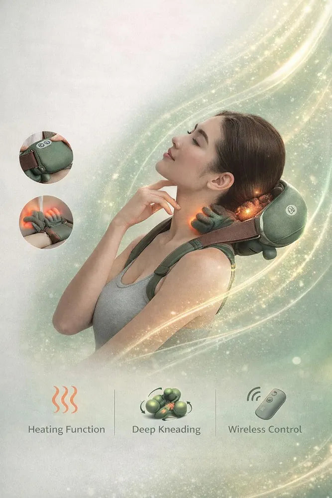 Bionic Heated Neck & Shoulder Massager | Wireless 4D Kneading Deep Tissue Massage Machine for Body Pain Relief | Scalp, Neck, Back Relaxation Device | Portable Electric Shiatsu Massager