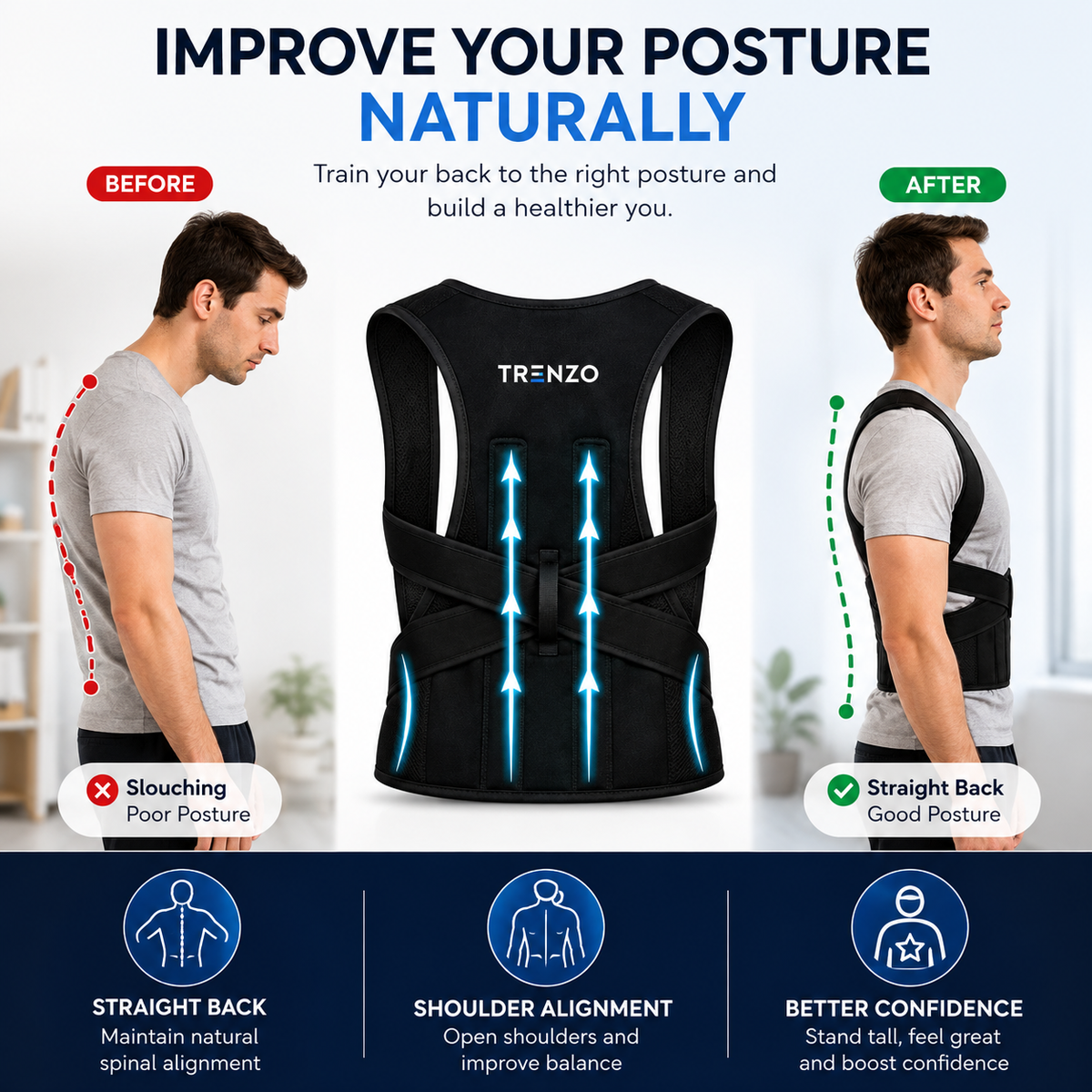 Trenzo posture corrector helps align shoulders and improve spinal posture