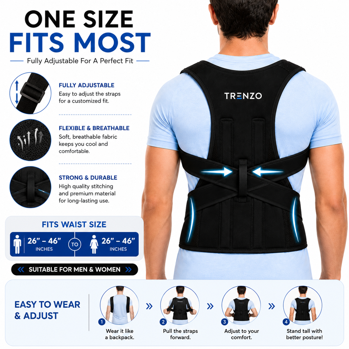 Adjustable posture corrector with customizable straps for men and women
