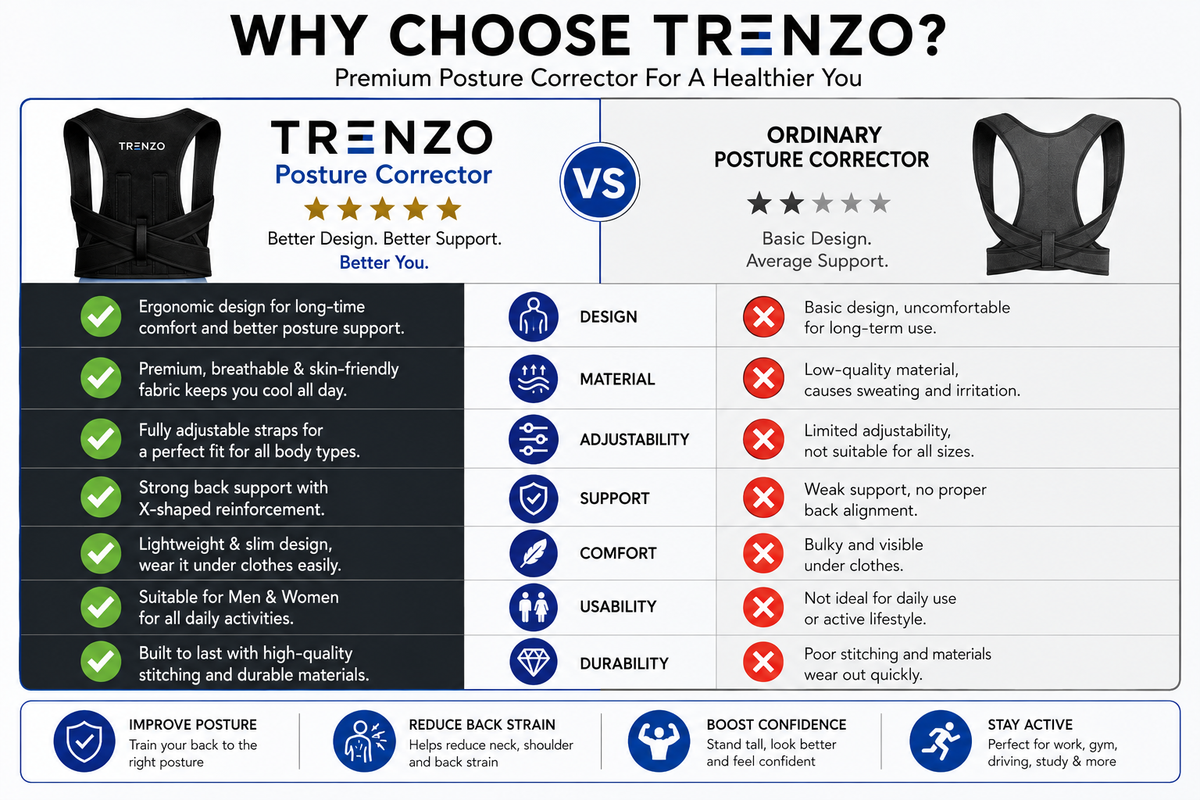 Trenzo premium posture corrector compared with ordinary posture support belt